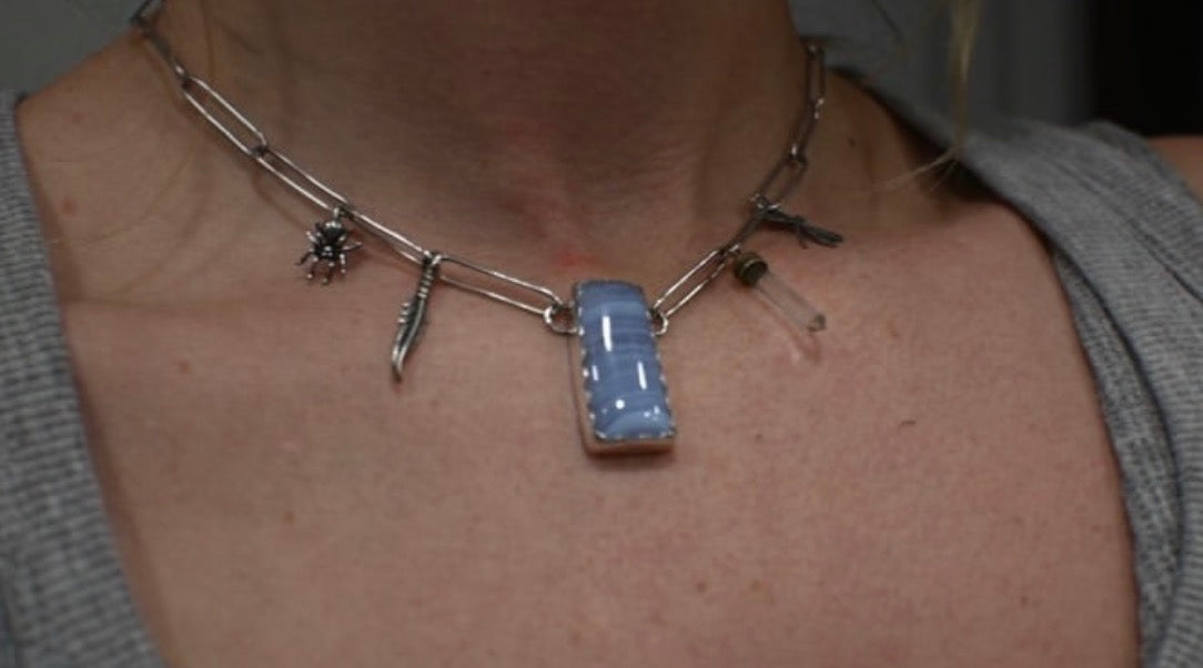 Blue Lace Agate Silver Choker