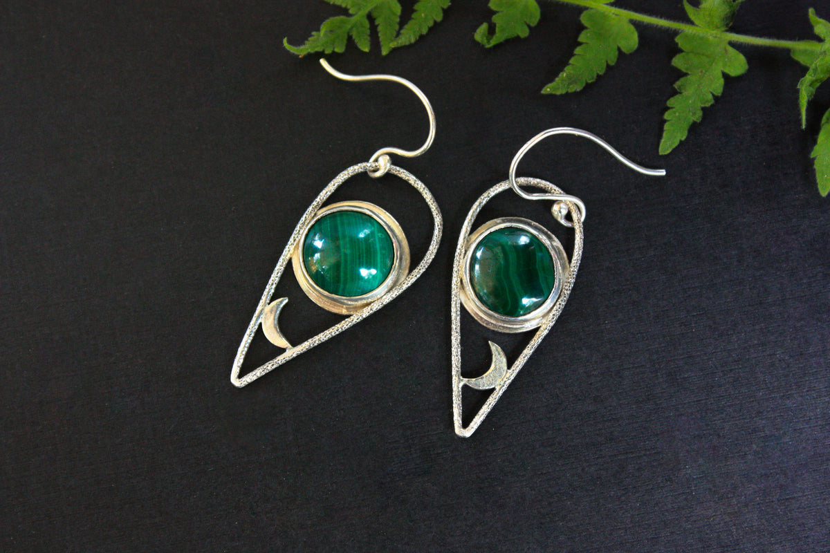 Malachite moon earrings