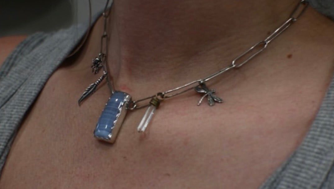 Blue Lace Agate Silver Choker