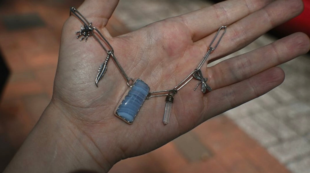 Blue Lace Agate Silver Choker