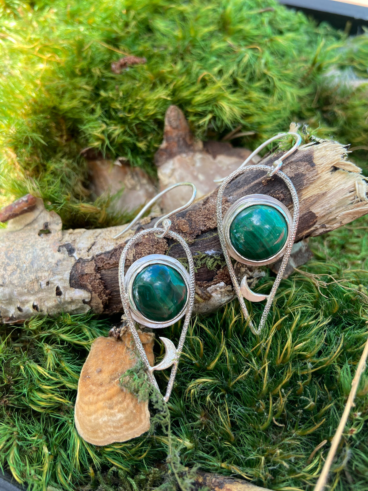 Malachite moon earrings