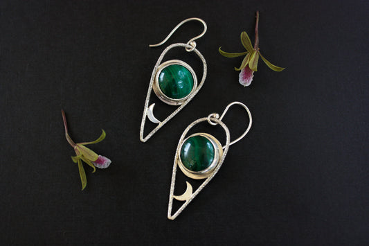 Malachite moon earrings