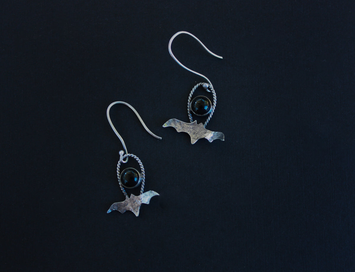 Black Onyx Bat Baby Earrings
