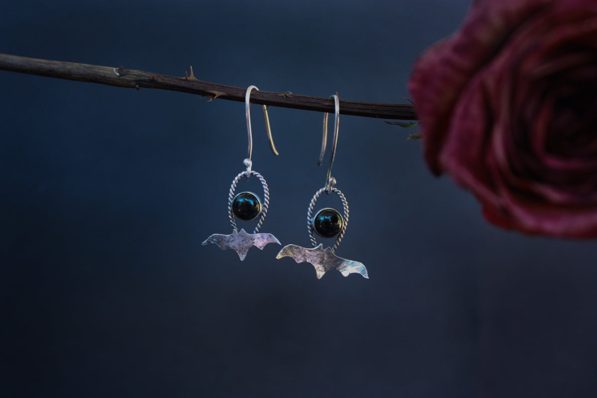 Black Onyx Bat Baby Earrings