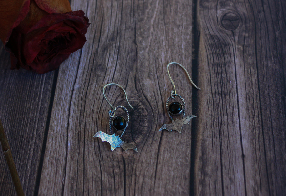 Black Onyx Bat Baby Earrings