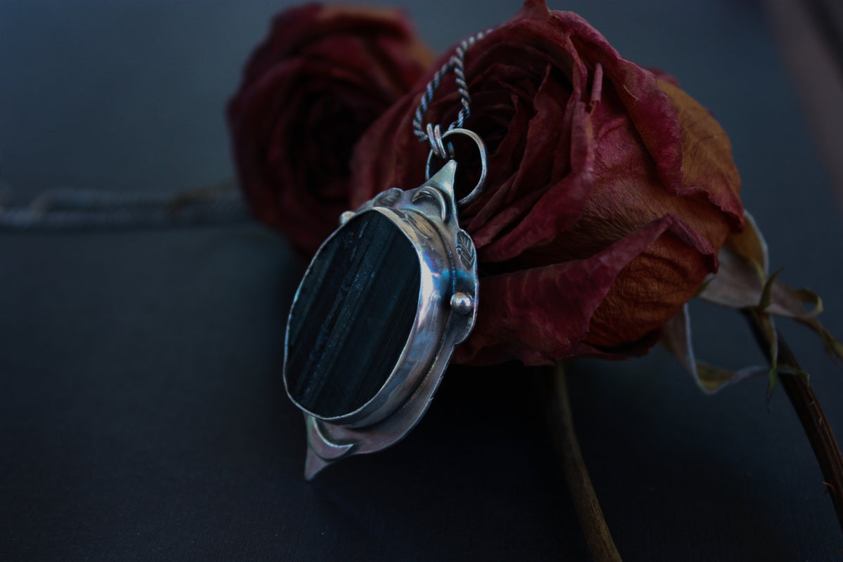 Black Tourmaline Beatle Necklace