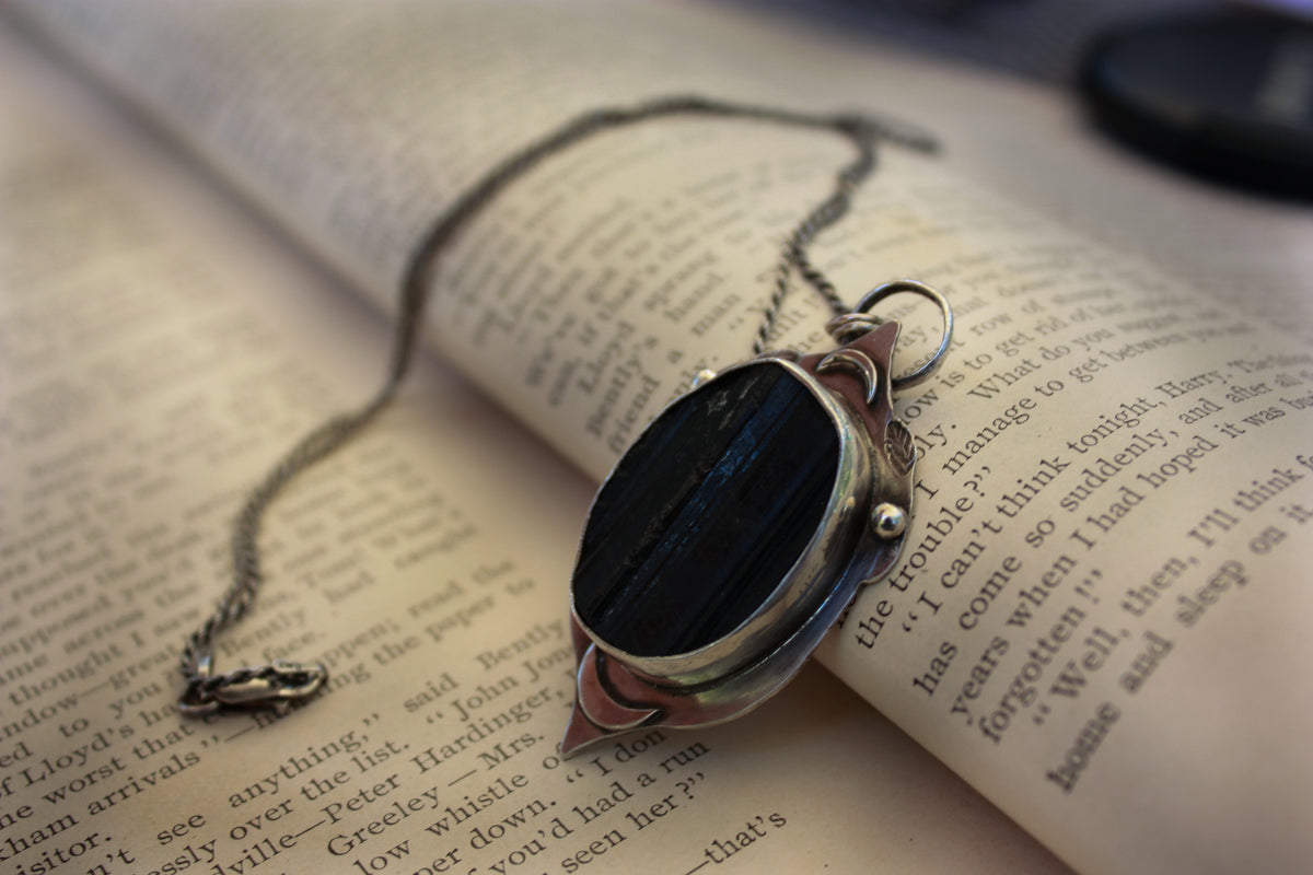 Black Tourmaline Beatle Necklace