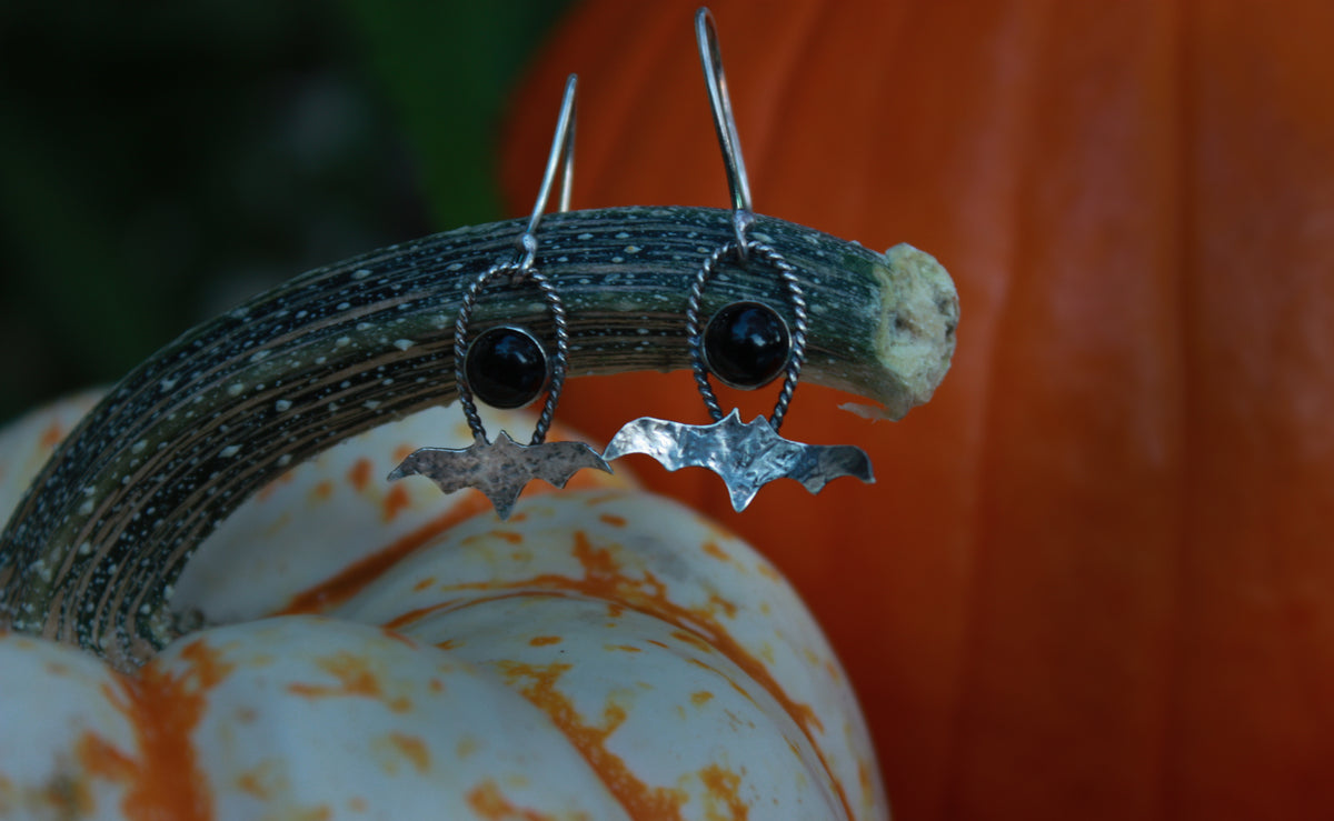 Black Onyx Bat Baby Earrings