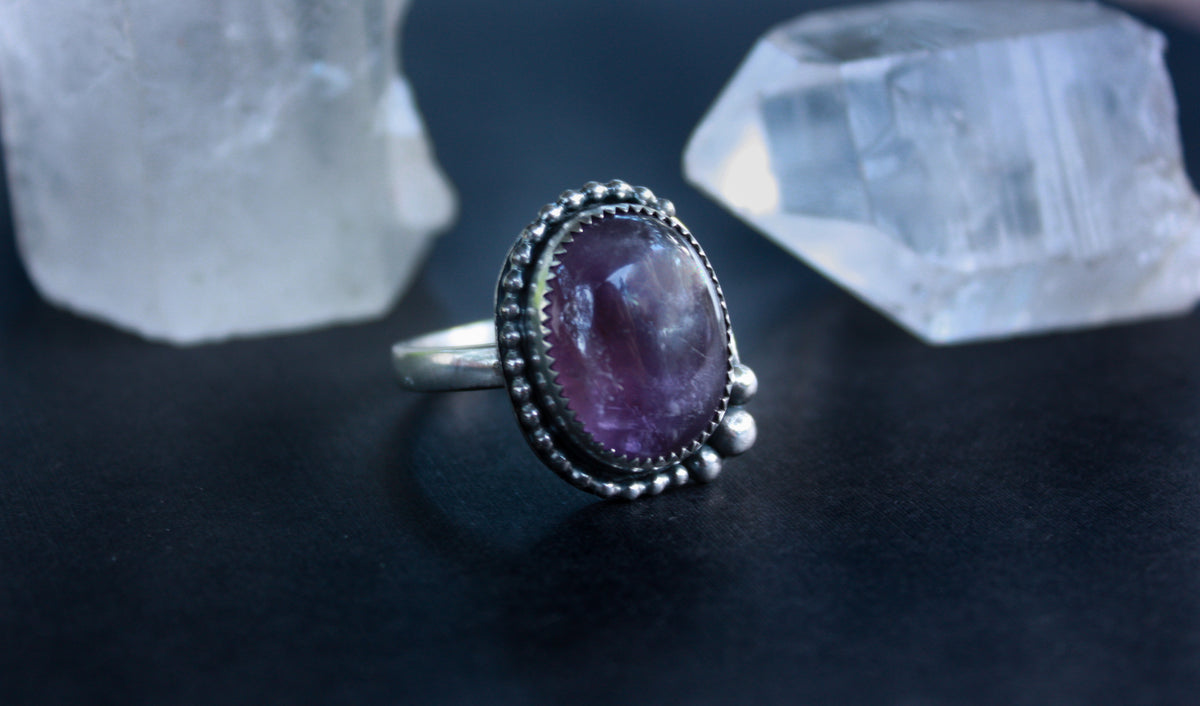 Beaded Band Amethyst Ring