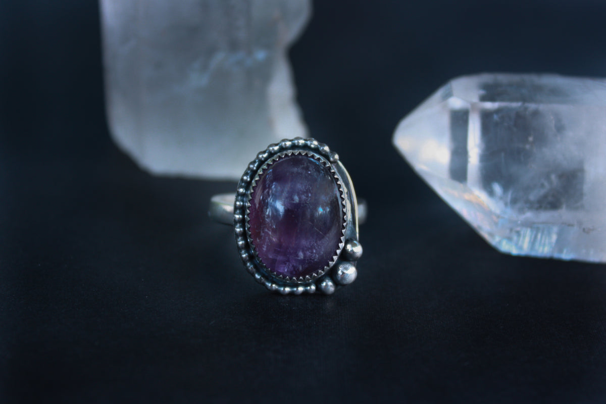 Beaded Band Amethyst Ring