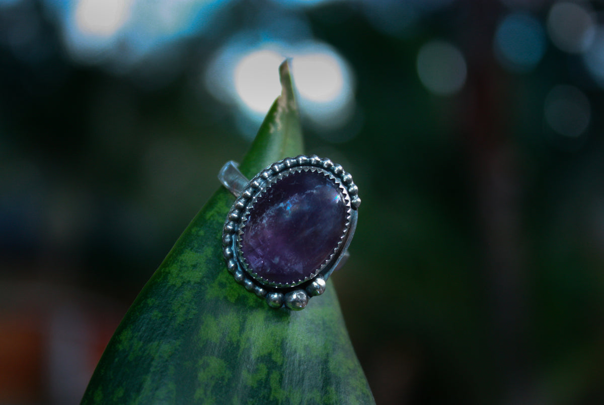 Beaded Band Amethyst Ring