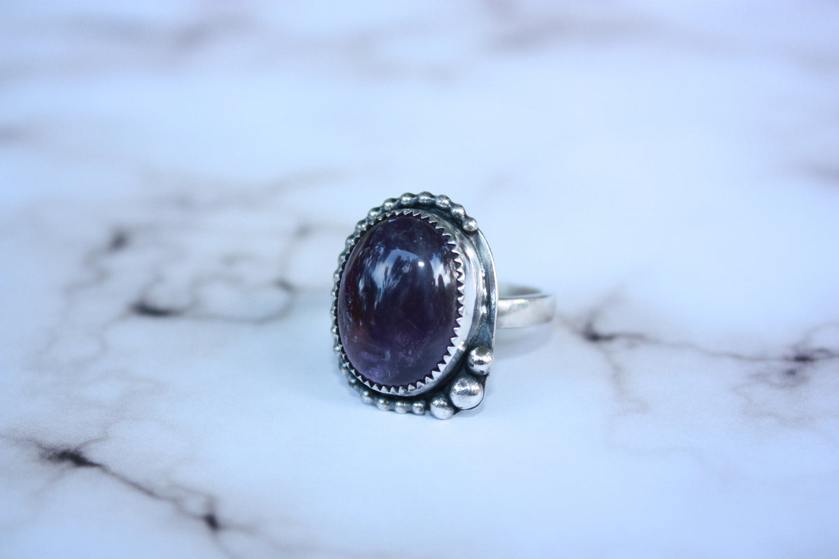 Beaded Band Amethyst Ring