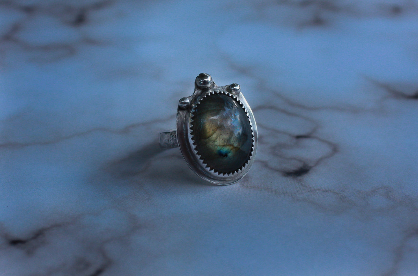 Beaded Crown Labradorite Ring