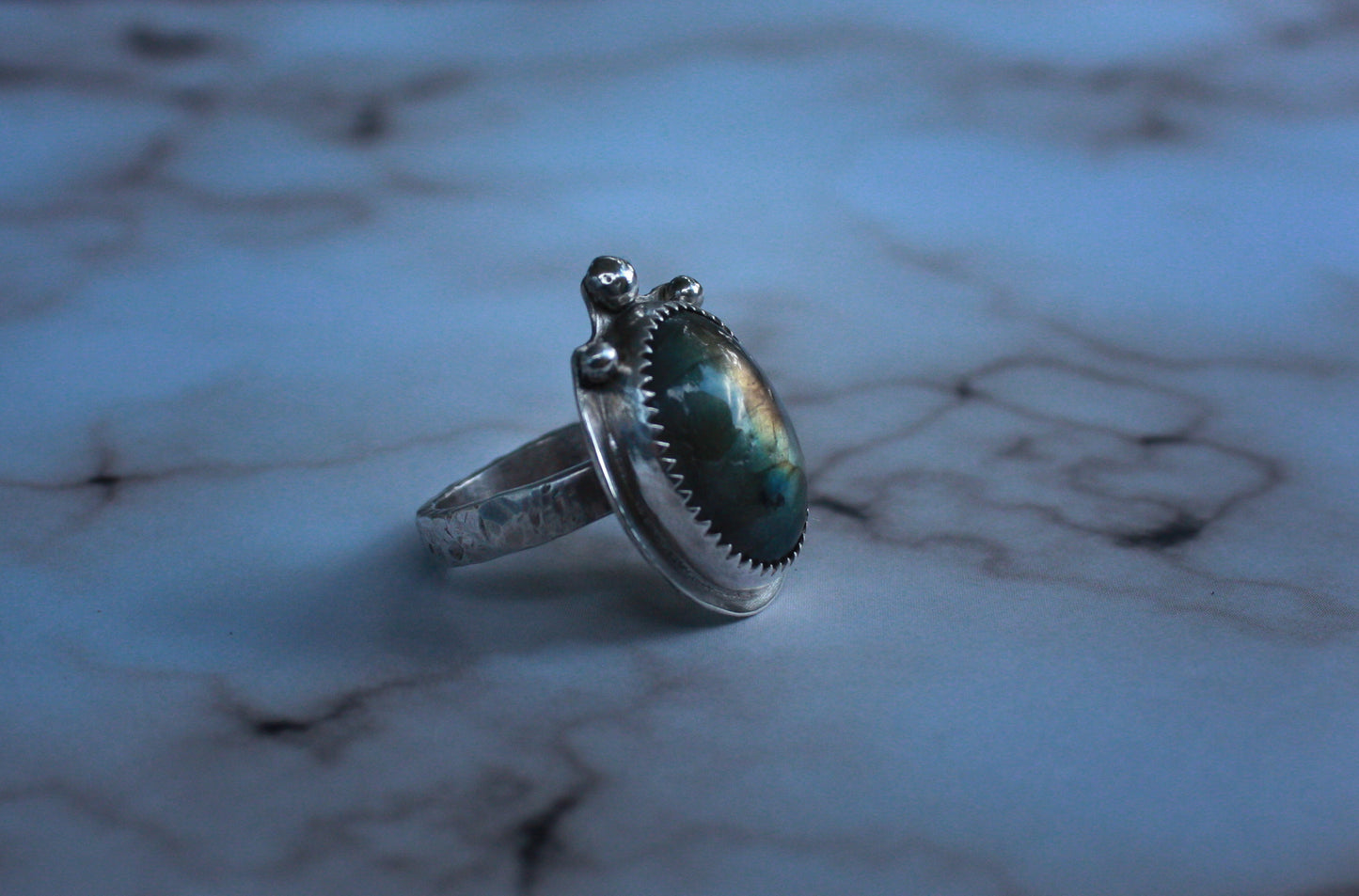Beaded Crown Labradorite Ring