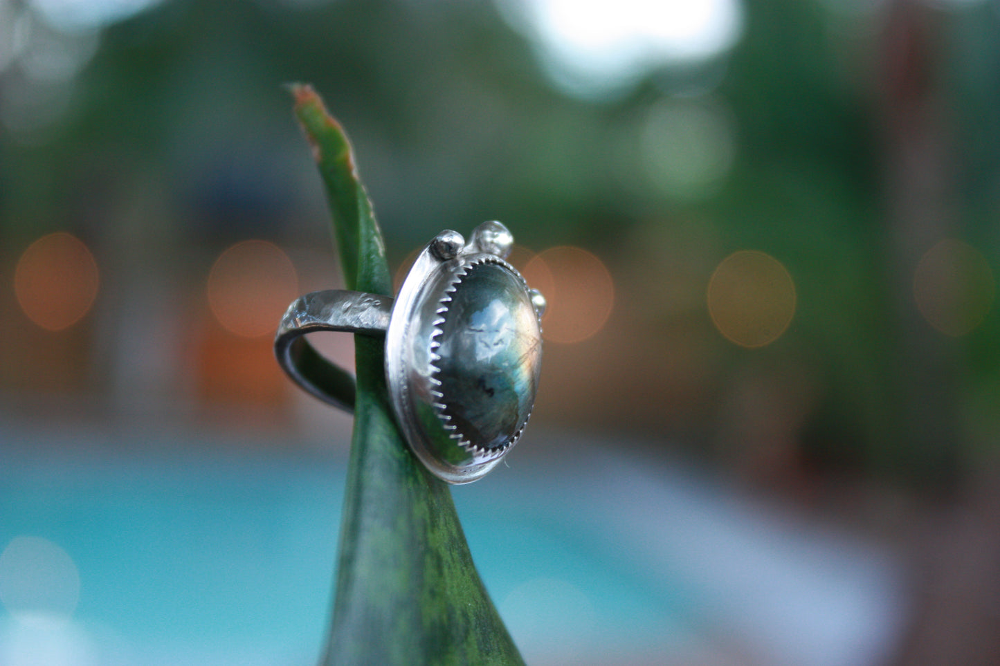 Beaded Crown Labradorite Ring