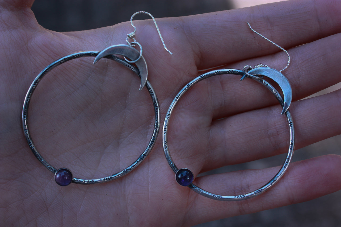 Crescent Moon Amethyst Hoops