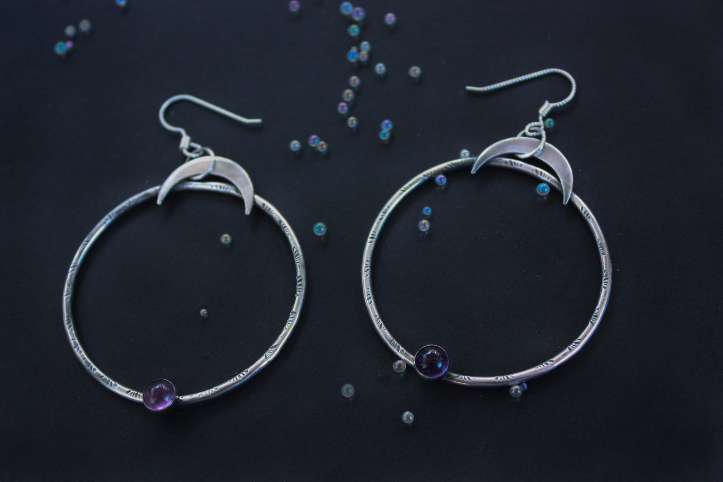 Crescent Moon Amethyst Hoops