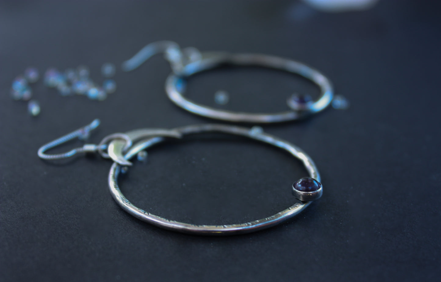 Crescent Moon Amethyst Hoops