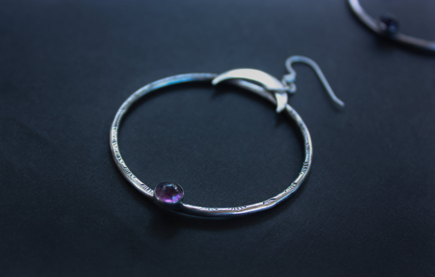 Crescent Moon Amethyst Hoops