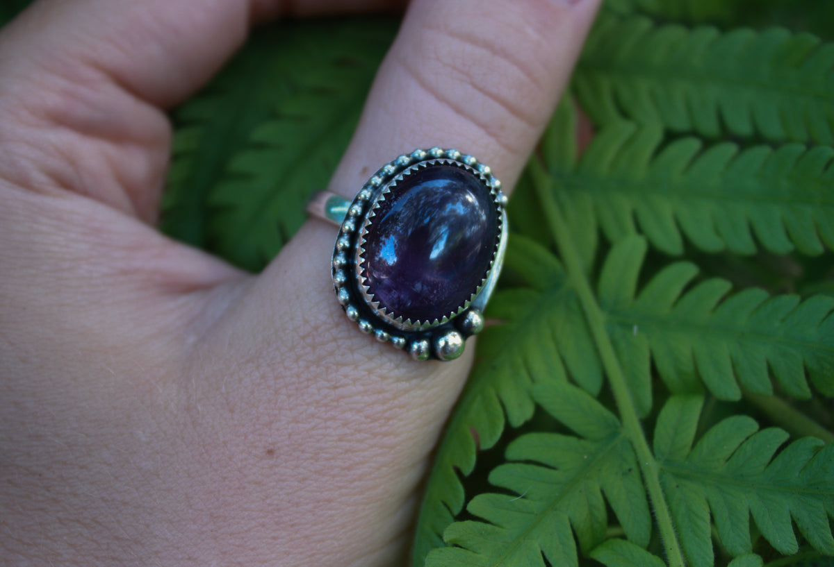 Beaded Band Amethyst Ring