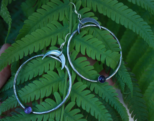 Crescent Moon Amethyst Hoops