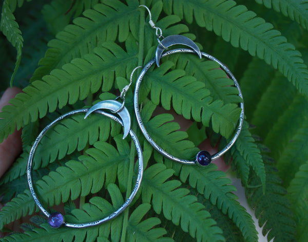 Crescent Moon Amethyst Hoops