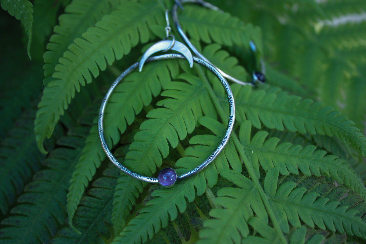 Crescent Moon Amethyst Hoops