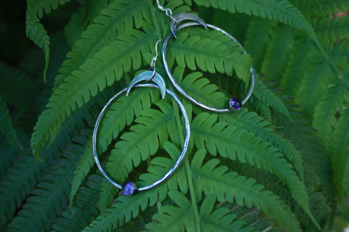 Crescent Moon Amethyst Hoops