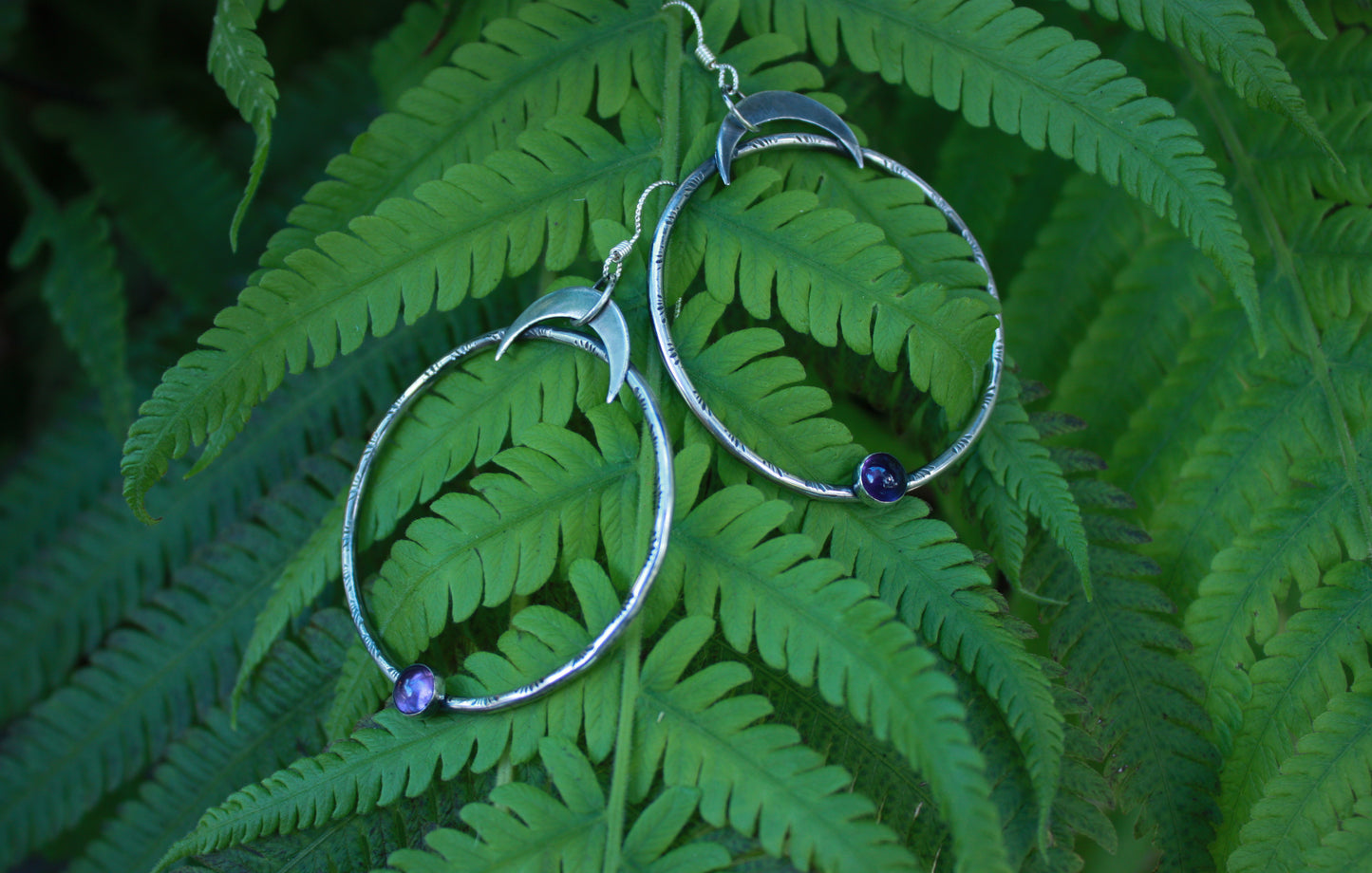 Crescent Moon Amethyst Hoops